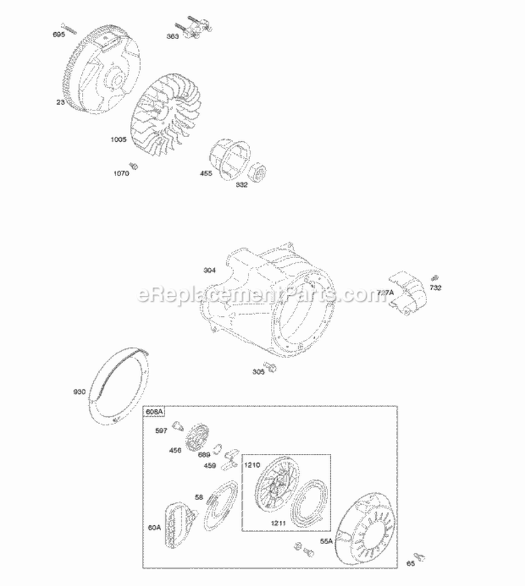 Blower HousingShrouds Flywheel Rewind Starter Diagram and Parts List for  Briggs and Stratton Engine